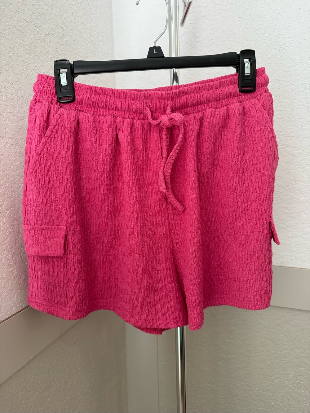Pink Lily Hot Pink Terry Cargo Drawstring Shorts